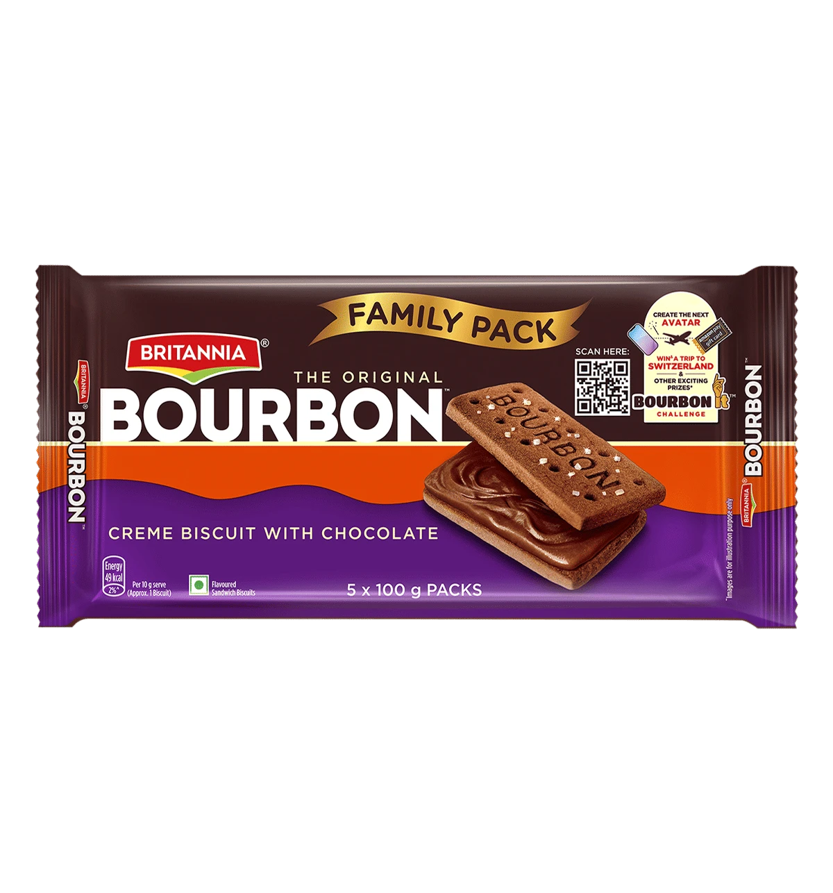 Britannia The Original Bourbon Cream Biscuit  With Chocolate | 4+ 1 Pack Extra Inside